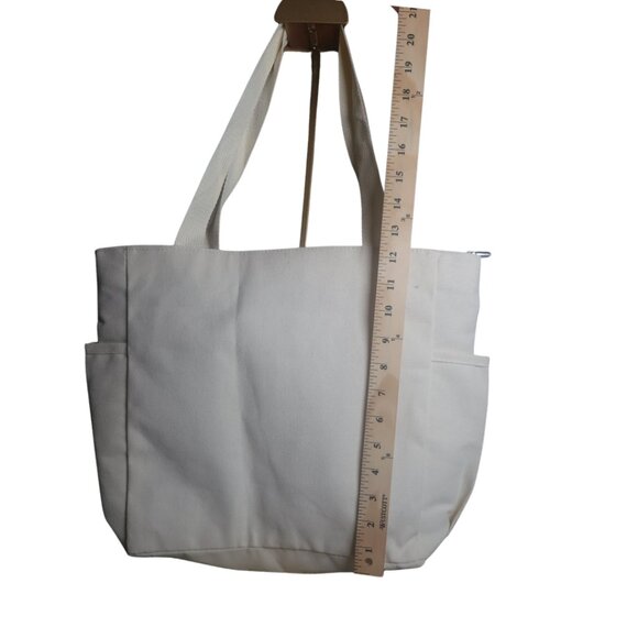 Large Canvas Tote Bag with Pockets & Zip Closure NWT Clean Girl Aesthetics NWT - Picture 10 of 12